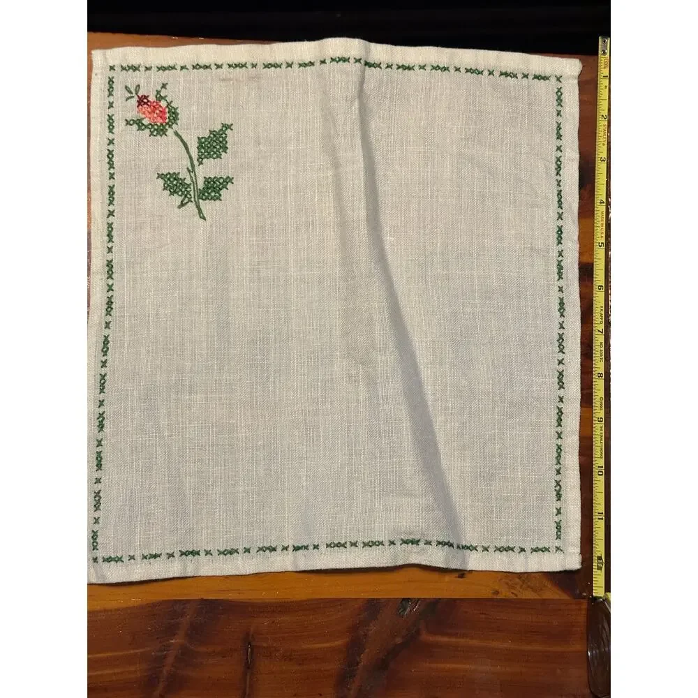 Vintage Rose‎  linen set, placemats,  napkins, coasters, embroidered linen